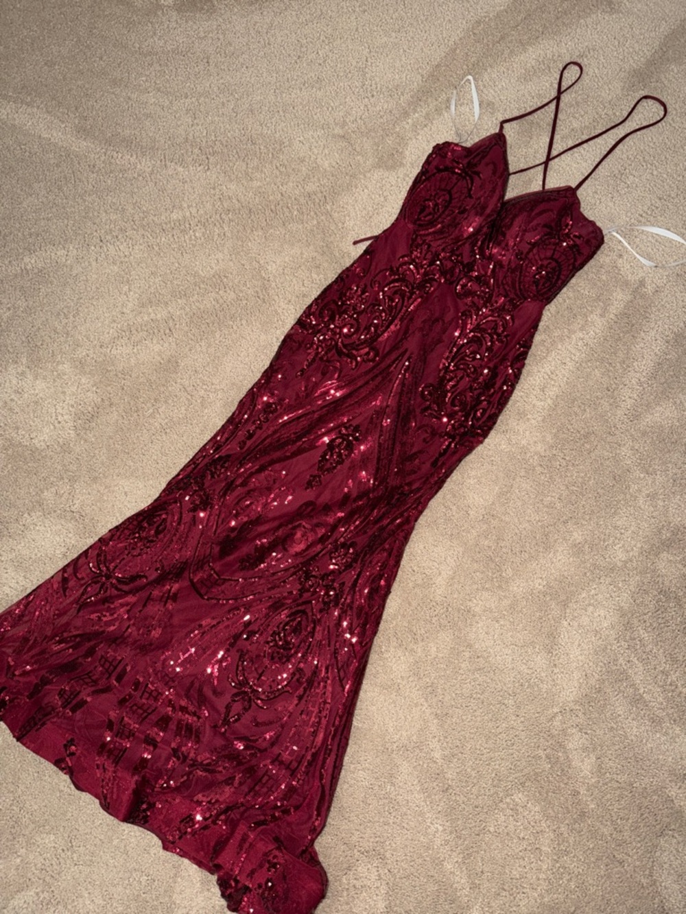 Burgundy Sequin Spaghetti-Strap Maxi Dress